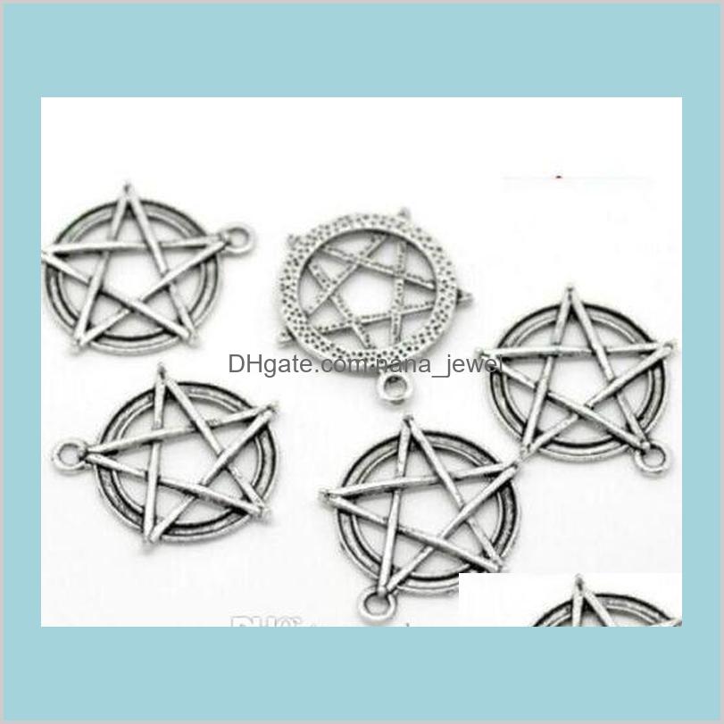 

100Pcs Alloy Pentagram Pentacle Star Charms Antique Silver Charms Pendant For Necklace Jewelry Making Findings 31X28Mm Vvbti Bwlty, Bronze;silver
