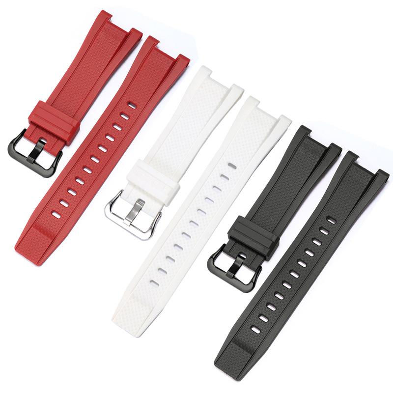 

Watch Bands Soft Rubber Watchband Black White Red Special Interface Bracelet For G GST-W300/100/S110/410/B100 Men's Strap