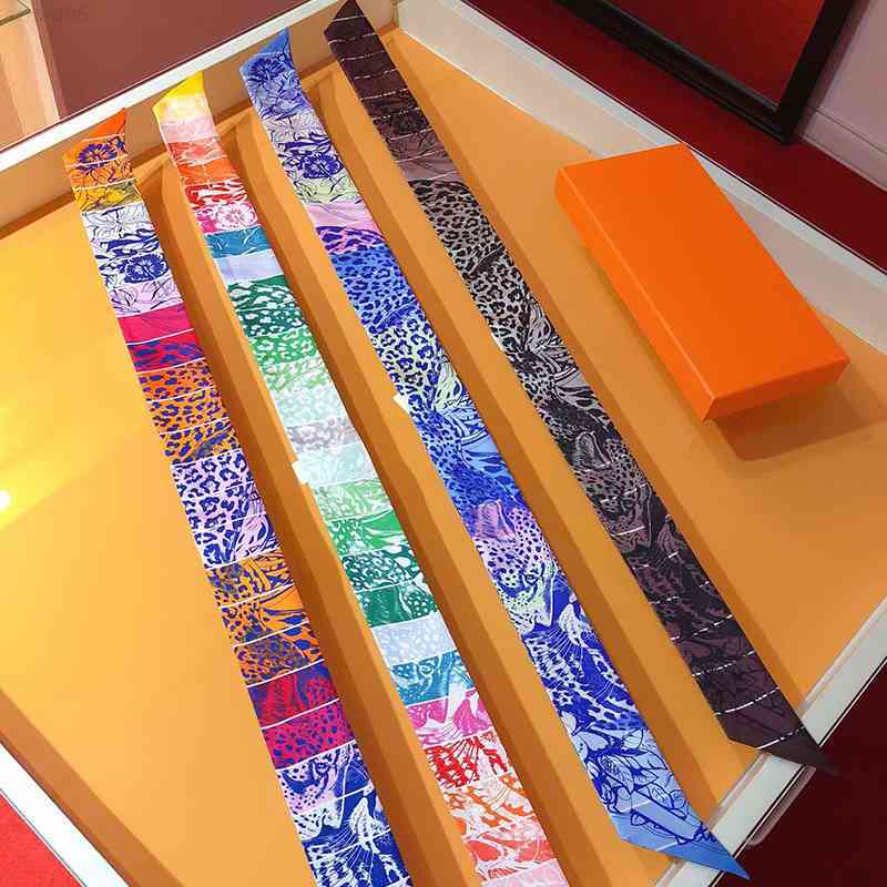 

Scarves womens fashion rainbow scarf neckline Handbag decoration color Silk Scarfs Designers leopard pattern Four colors available with gift box 5X86cm