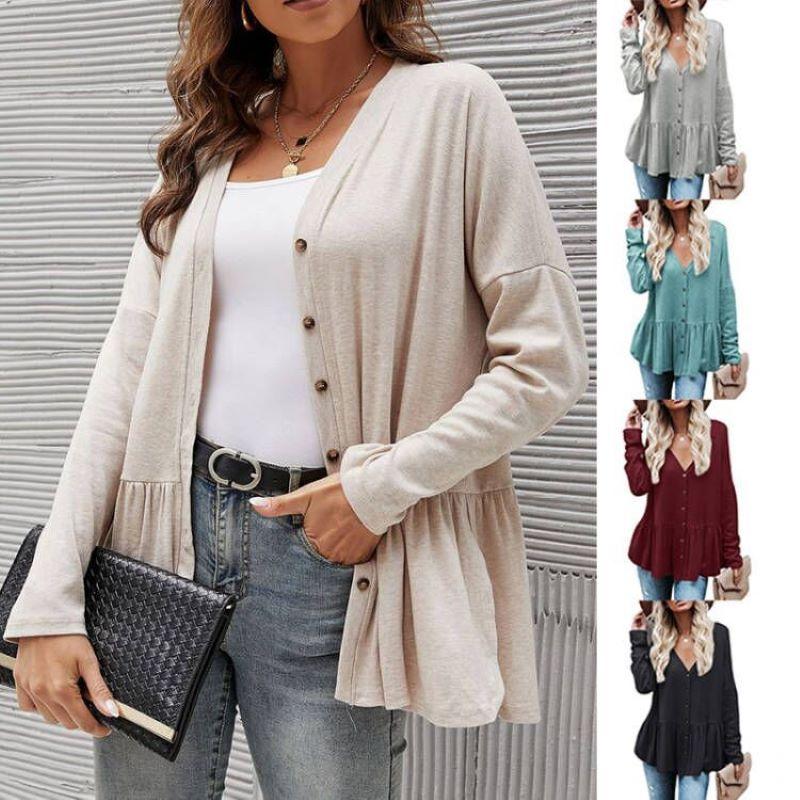 

Women' Knits & Tees LARCI 2021 Autumn And Winter Lady ' Sweater Cardigan Mid-Length Breasted Long Sleeve Loose Casual Thin Coat, Sky blue