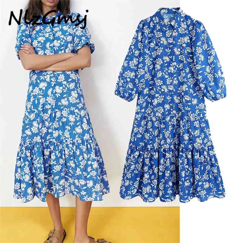 

Dres Summer Print Floral es Bohemian Turn-Down Collar Loose Ankle-Length Party 04 210628, As picture