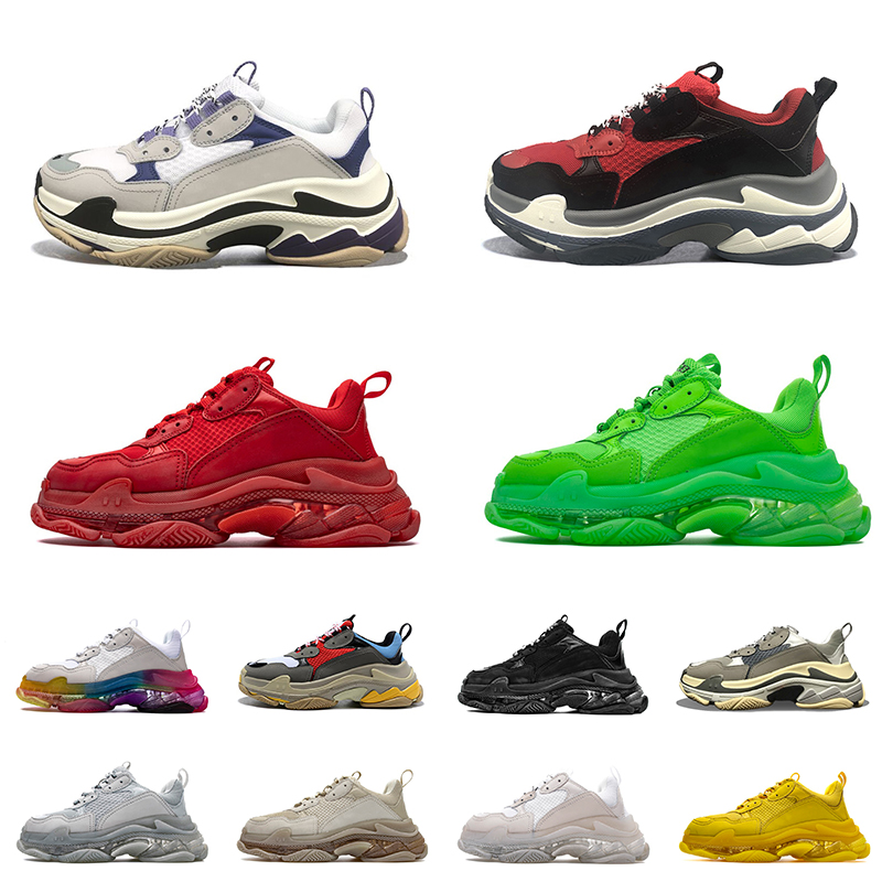 

17FW Paris Luxury Designer Shoes Triple s Women Mens Casual Shoe Clear Sole Old Dad Sneakers Crystal Platform Beige Grey White Black Trainers Sneakers With Socks, A1 36-45