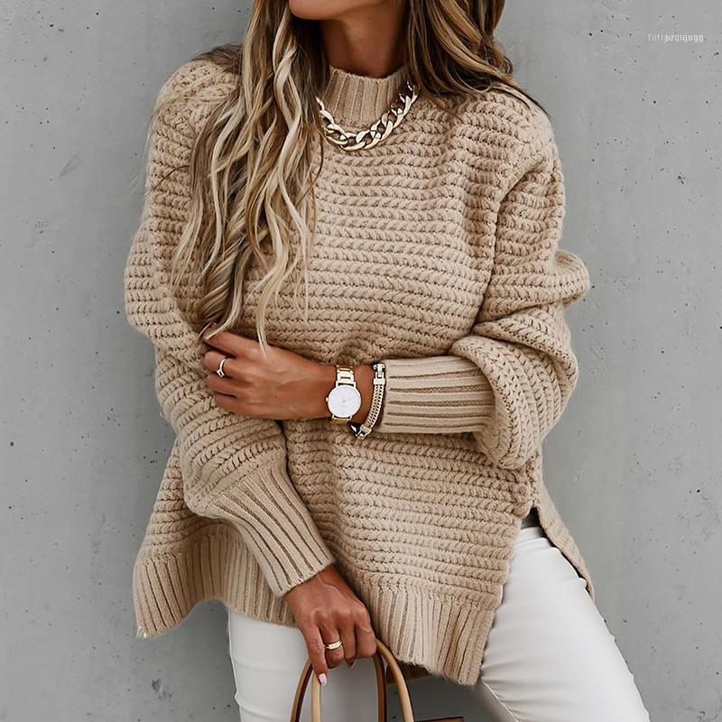 

Autumn Winter Thick Sweater Women Knitted Ribbed Pullover Round Neck Turtleneck Slim Jumper Soft Warm Pull Femme1, Apricot