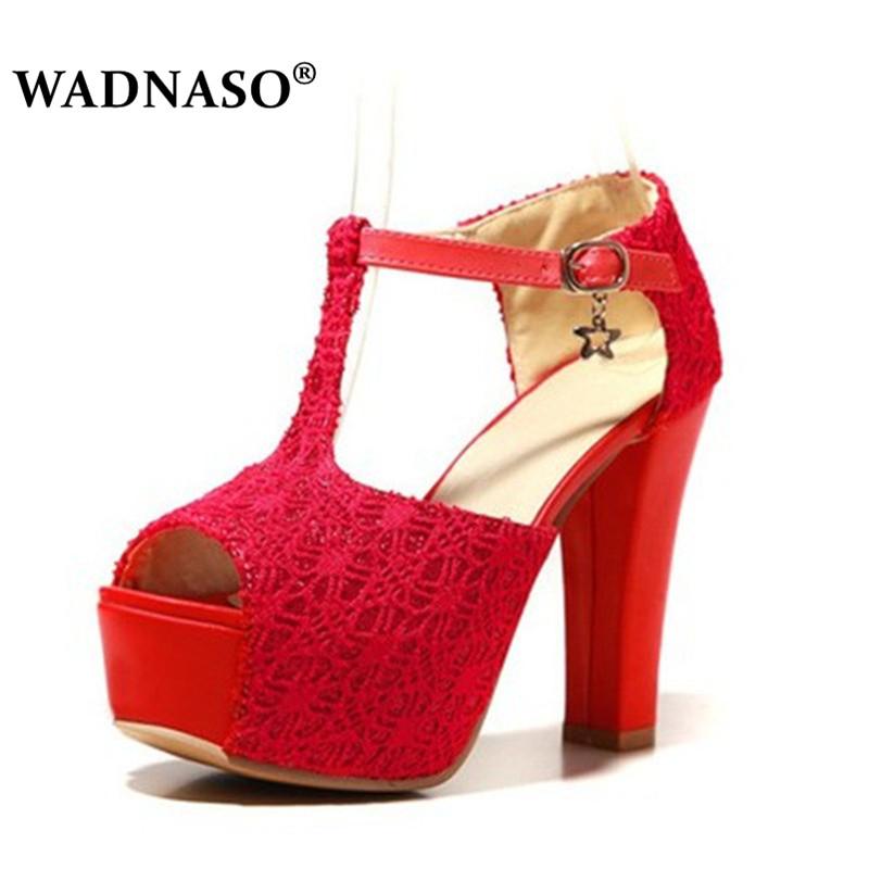

Dress Shoes WADNASO 2021 Summer Platform T-Strap Sandals Women 12cm High Heels Sexy Lace Wedding Woman Party Footwear Ladies 34-43, Black