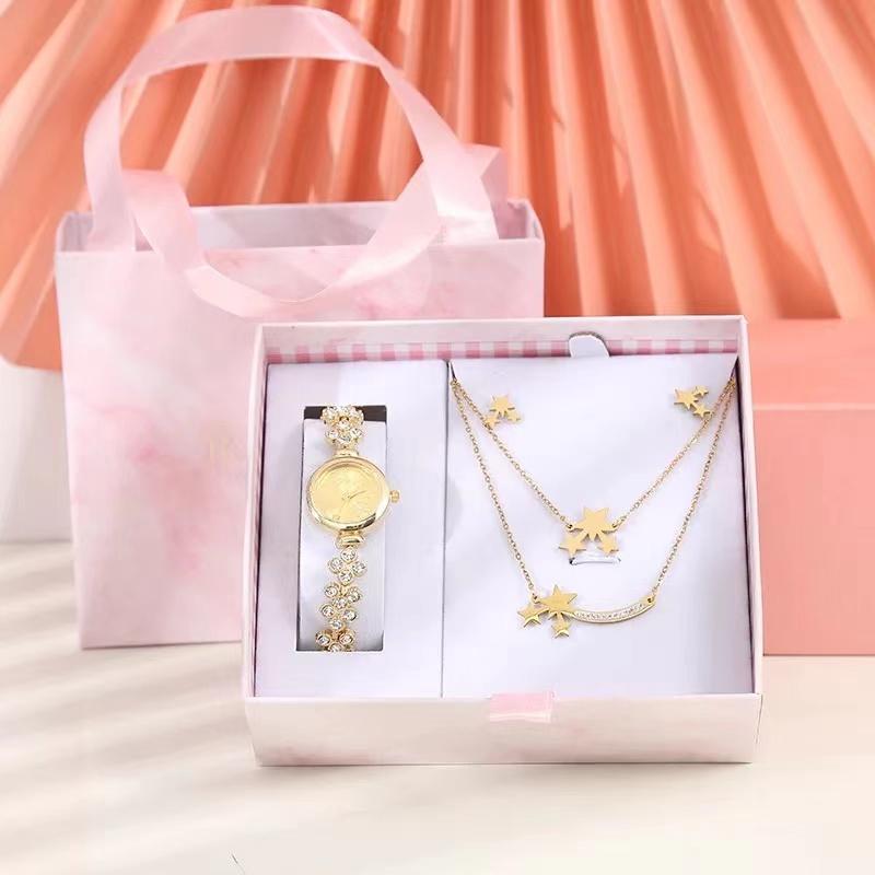 

Wristwatches Woman Watch Jewelry 3pcs Set Women Bracelet Watches Ladies Dress Wristwatch Earrings Necklace Suit Female Quartz Clock Gifts Bo, Set 2
