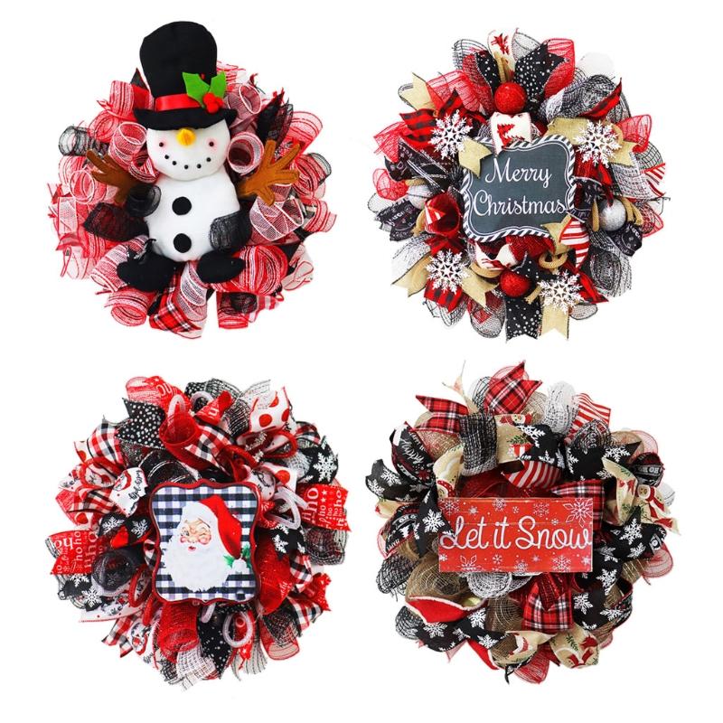

Christmas Decorations H051 18 Inch Artificial Wreath With Santa Snowman For Front Door Wall Decor