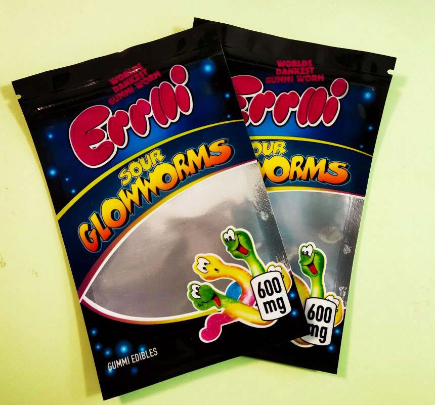 

Gummi worm Errlli 600mg gummy bags Sour brite crawlers Sour terp crawlers Very berry Twisted Sour glowworms gummi edibles bag2021