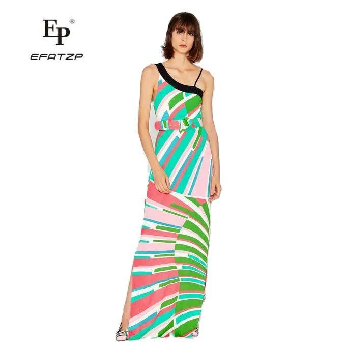 

Casual Dresses EFATZP Sexy Stretch Knitted Slim Slant Shoulde Dress Of Women' Fashion Show, Multi