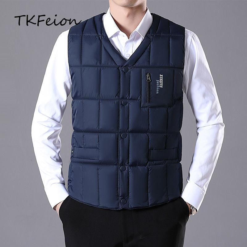 

Men's Vests Mens Winter Vest Jacket Coats Warm Duck Down Filler 2021 Spring Autumn Arrived Male Slim Casual Waistcoat Blue Armygreen 5XL
