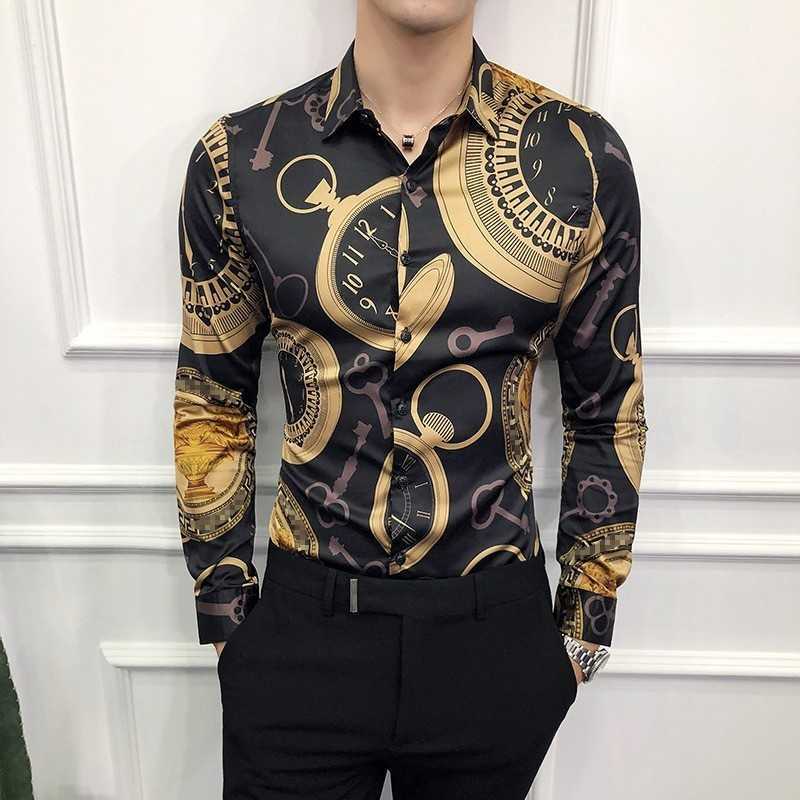 

Casual Shirt Men Long Sleeve Gold Shirt Korean Dress Slim Fit Luxury Tuxedo Shirts Fashion Night Club Work Social Shirt 6XL 210527, Golden nz