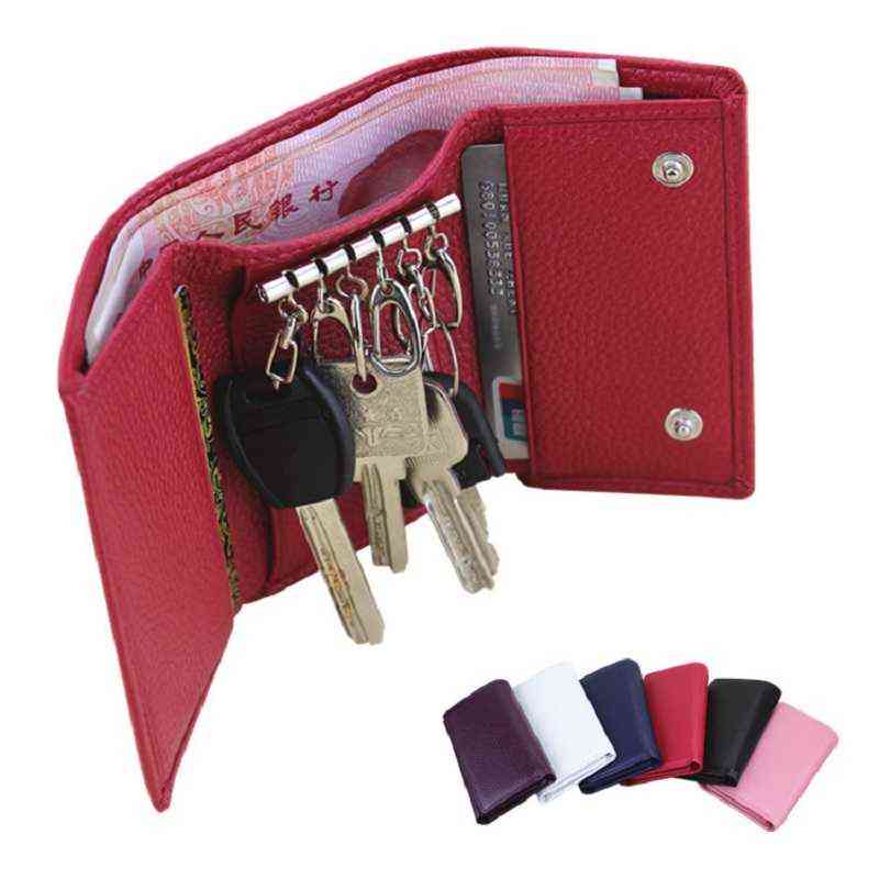 

2019 Genuine Cow Leather Men & Women Key Case Bag Pouch Multi Function Key Chain Wallet Fashion Housekeeper Holders 6 Key Rings H0104, Black