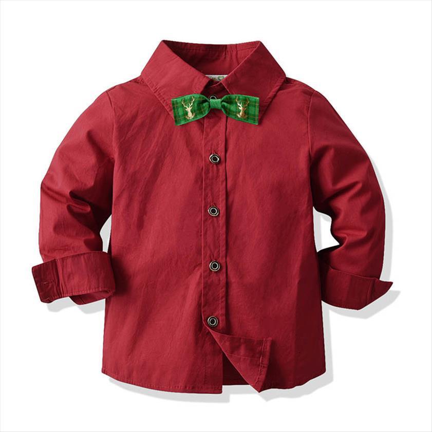 

Baby Boys Shirts Childrens Long Sleeve Formal Red Shirt Gentleman Tops With Bowtie Toddler Blouse, White;black