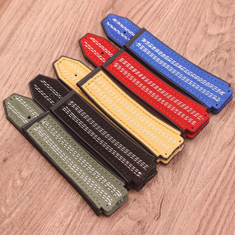 

Watch Bands Accessories 25 * 19mm Crazy Horse Leather Natural Silicone Rubber Strap Big Bang