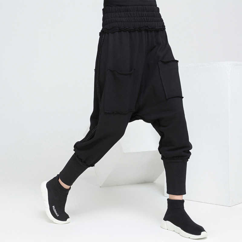 

Big Sale European Fashion Black Harlem Pants Streetwear Women's Loose Solid Ankle-Length 210615