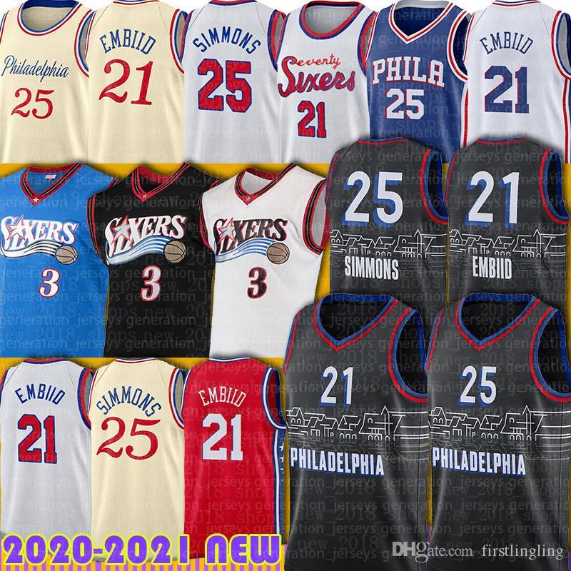 

Philadelphia 76ers Jersey Allen 3 Iverson Joel Ben Embiid Simmons Al Basketball Horford Julius 6 Erving 2021 New Season Men Youth 4-22, Black;red