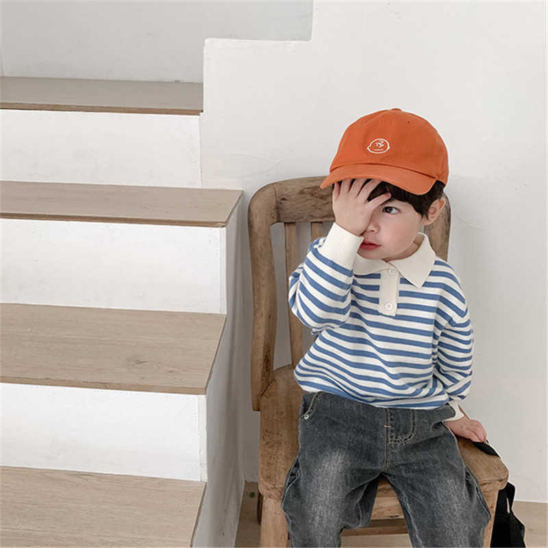 

Boys fashion knitted soft striped sweaters girls long sleeve tops children turn-down collar casual pullovers 210615, Green