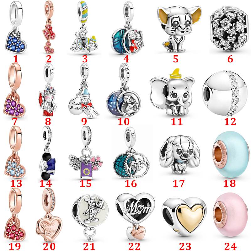 

Genuine 925 Sterling Silver Fit Pandora Bracelet Charms New Mother's Day Glass Beads Hanging Beads Love Heart Blue Crysta Charm For DIY, Black