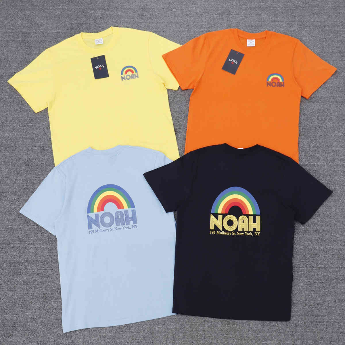 

Fashion brand Noah rainbow tee short sleeve loose hip hop men and women cute cartoon couple T-shirt XN4W, White;black