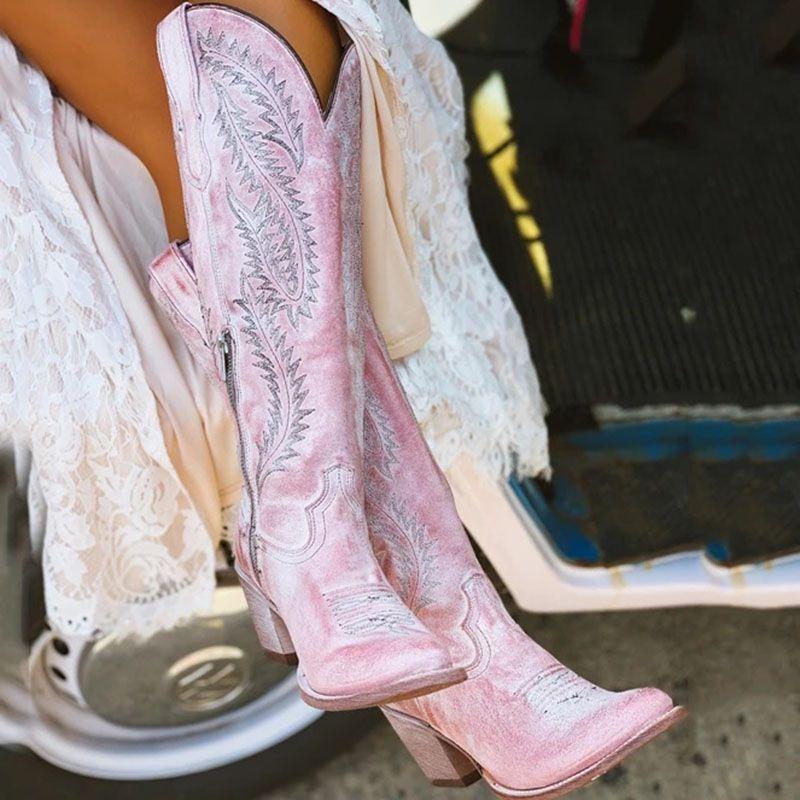 

Boots Heel Women's Western Embroidered High Boots, Large 2021 Thick Medium Size, As shown in figure