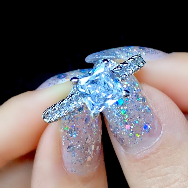 

Wedding Rings Classic Silver Plated Band Jewelry Square Cut White Zircon Crystal Bridal Ring Engagement Party Women Gifts