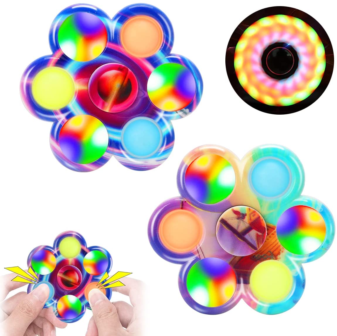 

LED Light Up Pop Fidget Spinner Push PopS Bubble LightS Fingertip SpinnerS Popper Hand Spinner Stress Relief Christmas Party Gift