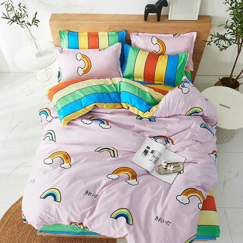 

Bedding Sets .WENSD Superior Quality  Full Kids Set Rainbow Princess Bed150x200 Cm Cute Jogo De Cama Printed