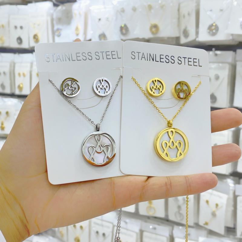 

Earrings & Necklace Fashion Natural Shell Infinity Bridal Bracelet Jewelry Sets Eight Pendant For Women, Silver