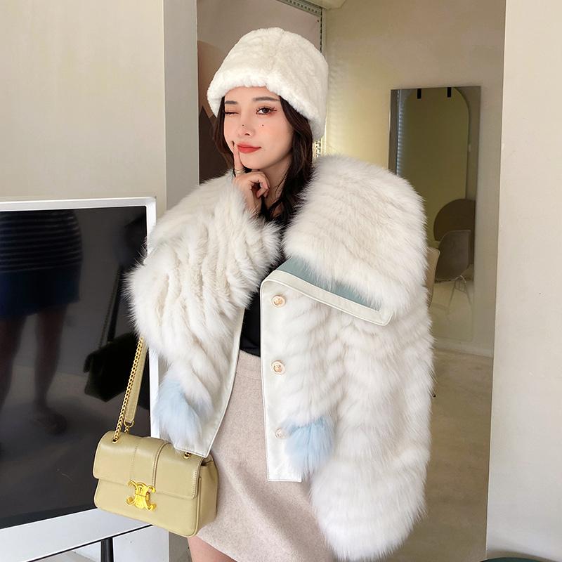 

Women's Fur & Faux Custom Wholesale Winter Warm White Coat 2021 Classic Full Sleeve Real Jackets 01, Pink