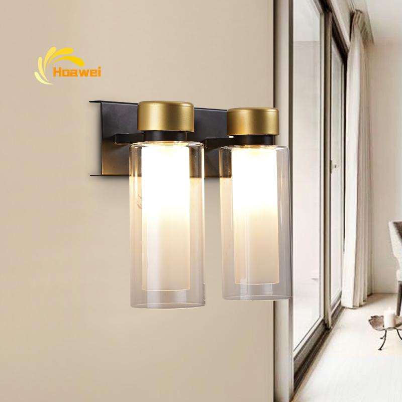 

Modern Copper LED Wall Decor Lamp Up Down Light For Home Stair Bedroom Bedside Bathroom Corridor Lighting Glass Lampshade