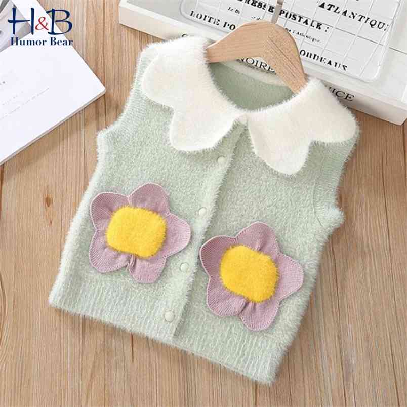 

Girls Vest Sweater Cute Sweet Flower Lace V-Neck Children Baby Kids Sleeveless Waistcoat 210611, Bz2043 green