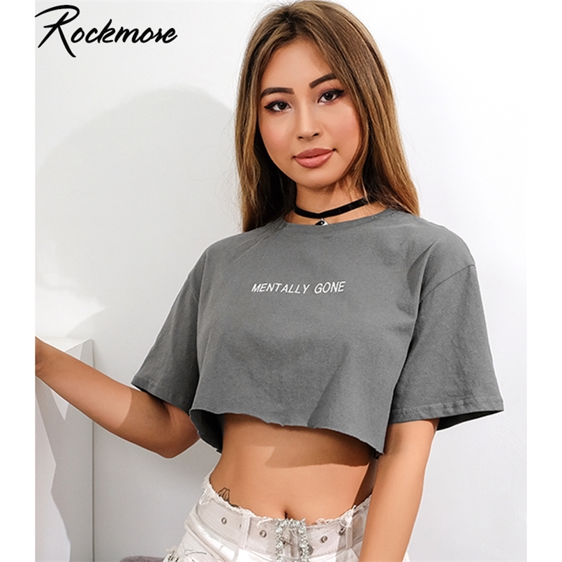 

Rockmore Streetwear Women Fashion T shirt Cotton Loose Grey Hip Hop Tee Shirt Female Letter Print O-Neck Short Sleeve Lady Tops 210708, Grey t-shirt