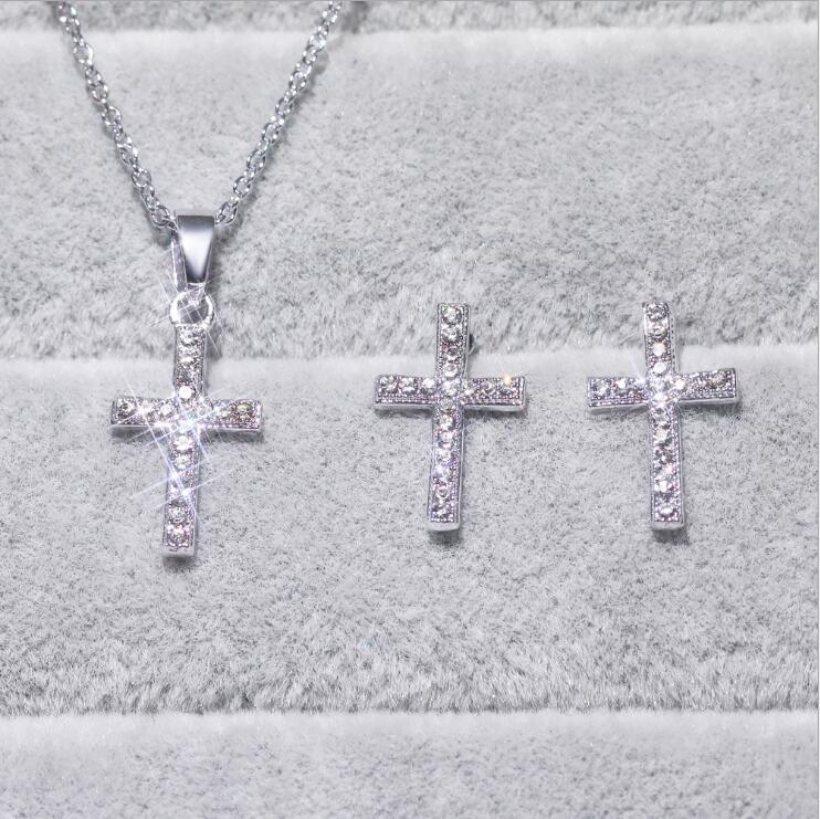 

Hip Hop Cross Zircon necklaces earring jewelry set GSFS062 fashion women gift Earrings & Necklace, As show