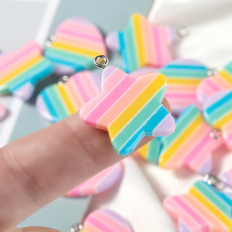 

Charms Sansango 10Pcs Kawaii Rainbow Resin Star Heart Pendants DIY Jewelry Earring Necklace KeyChain Making Accessories, Bronze;silver
