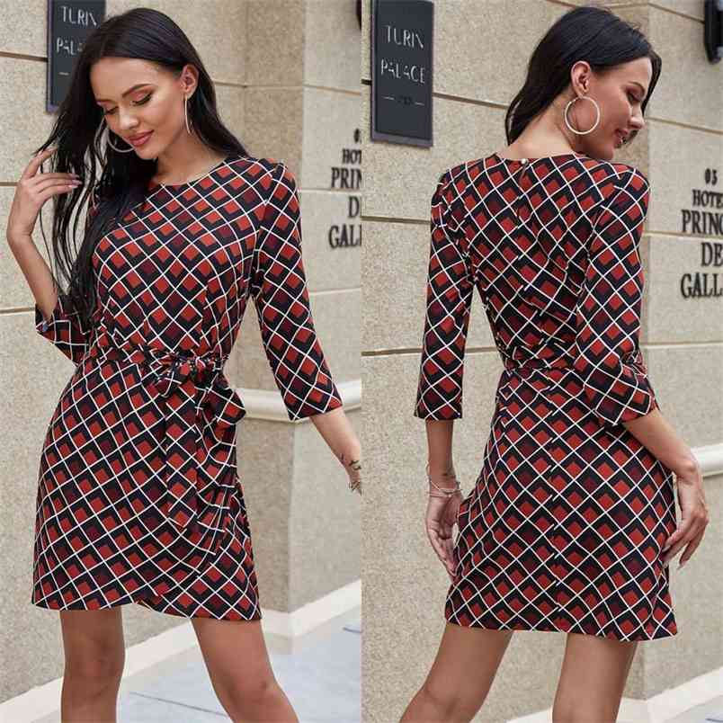 

Spring Vintage Red Plaid Elegant Dresses for Women Casual O-Neck A-line Mini Fashion Slim Fit Streetwear Vestidos Cortos 210604