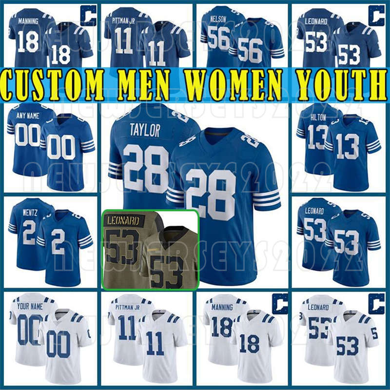 

Custom Jonathan Taylor Carson Wentz Darius Leonard Jonathan Taylor Football Indianapolis''Colts''Jerseys Michael Pittman Jr Peyton Manning Edgerrin James, Custom youth (x m)