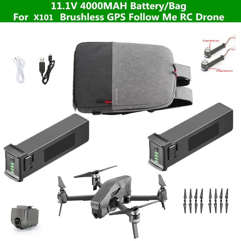 

11.1V 4000MAH battery Drone Bag For X101 4K Professional GPS Brushless WIFI FPV RC Drone Spare parts battery, 2set propeller