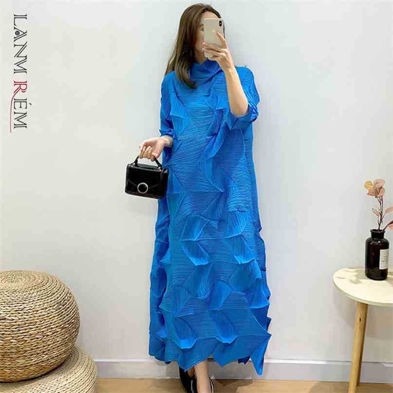 

Spring Dress for Women Loose Plus Size Fold Turtleneck A-Line Vintage Long Dresses Lady Elegant Clothes 2A6000 210526, Yellow