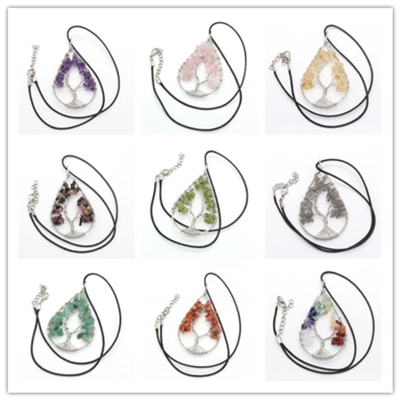 

Pendant Necklaces Trendy-beads Silver Plated Wire Wrap Amethysts Stone Water Drop Necklace Green Aventurine Jewelry