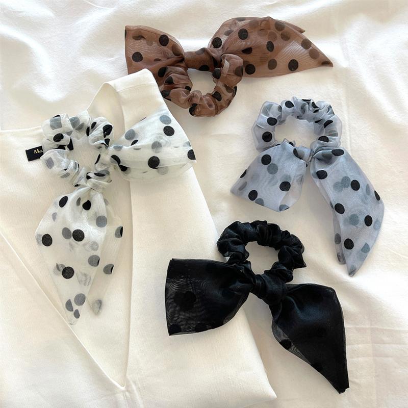 

Hair Accessories &Dolphin Spring Girls Ribbon Ring Black Dot Printed Big Bow Organza Ins Tie Bands Large Intestine Circle
