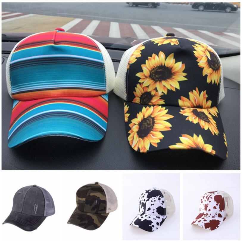 

42designs tie-dye leopard sunflower ponytail Washed Baseball Cap hat Messy Buns Trucker caps Men and Women Dad mesh summer outdoor Snapbacks LJJA4152, Random colors