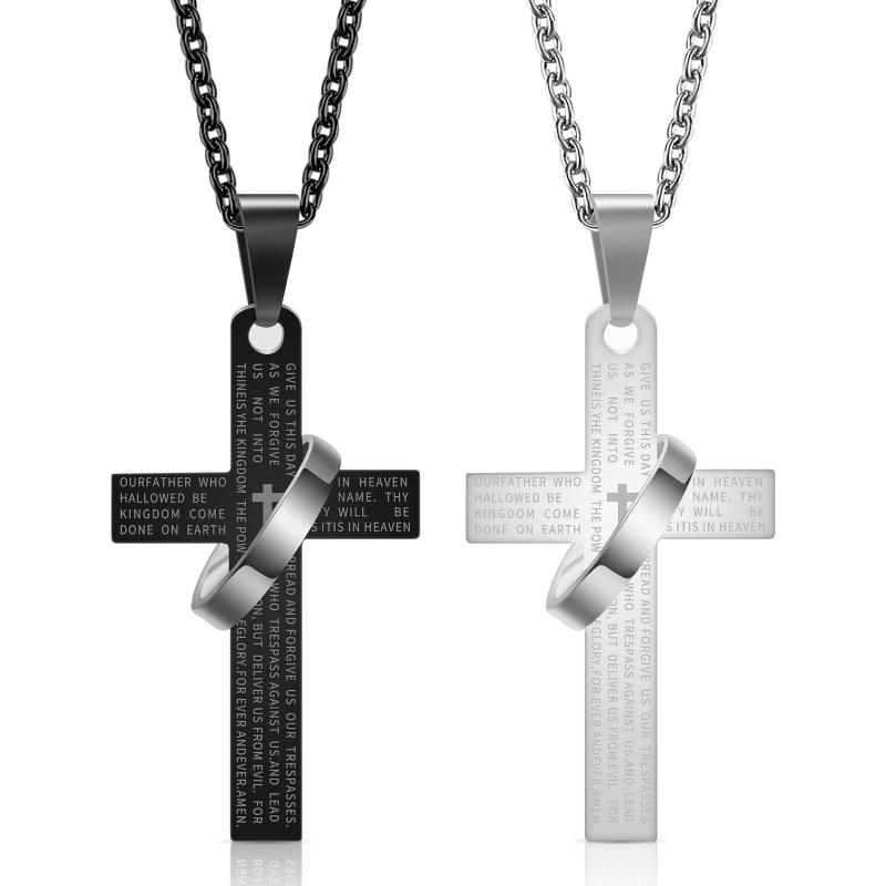 

Pendant Necklaces Fashion Simple Cross Scripture Necklace Stainless Steel Jewelry For Men Women Long Sweater Chain Punk Hip Hop Rock Gift