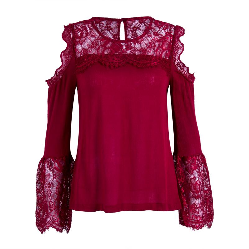 

Women's T-Shirt T-Shirts 2021 Brand Fashion Ladies Casual Tops Women Lace Summer Loose Top Long Sleeve, Burgundy