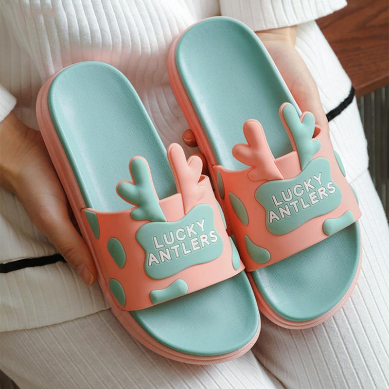 

Summer Casual Shoes Flat Non-slip Breathable Rubber Shoes Comfortable Cartoon Antlers Ladies Couple Platform Slippers, Black