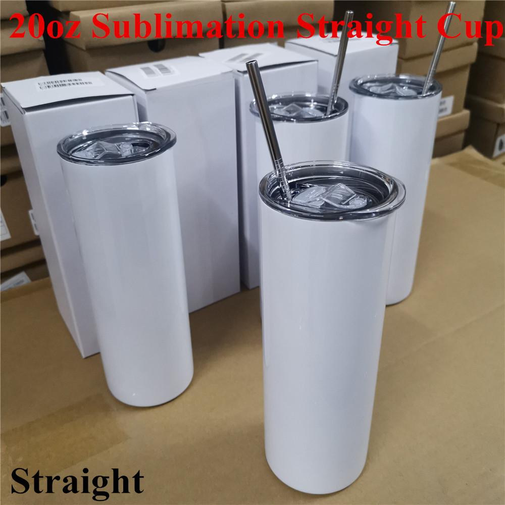 

20oz Sublimation STRAIGHT Tumblers with Straw Stainless Steel Water Bottles Drinkware Double Insulated Cups Office Party Mugs Wholesale, White