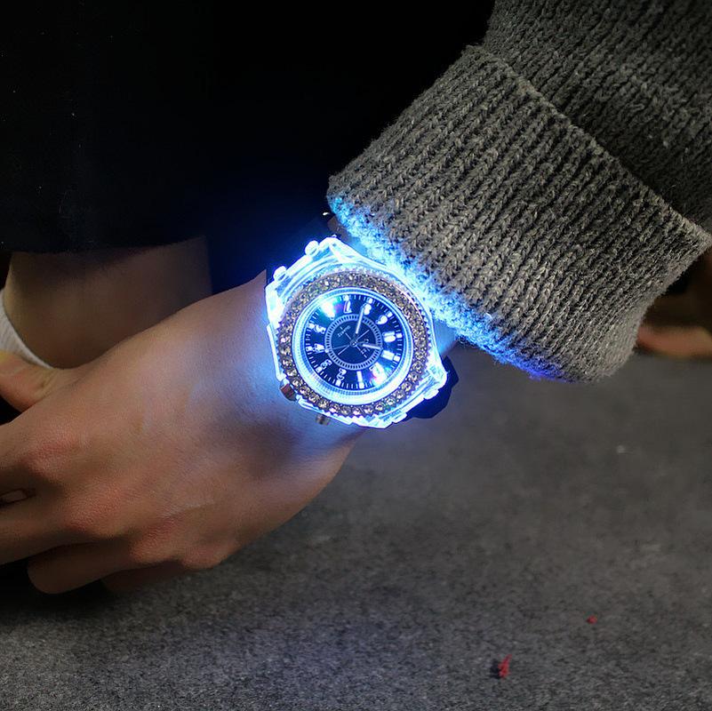 

Wristwatches Luminous Personality Rhinestone LED Fashion Trend Male And Female Student Couple Jelly Quartz Watch WA46, 01