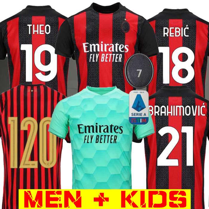 

IBRAHIMOVIC AC 20 21 milan soccer jersey 2020 2021 PIATEK football shirts PAQUETA THEO REBIC camisa de futebol maillot men kids kit 120th, Black;yellow