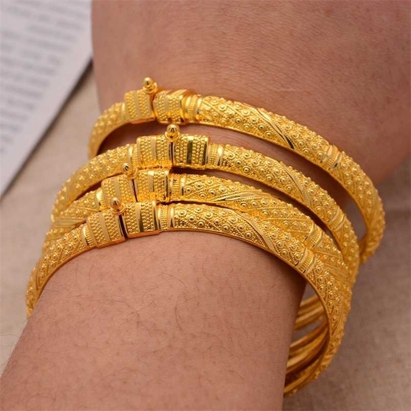 

24K Bangles 4Pcs/Set Bracelet Ethiopian Gold Color For Women Bijoux Femme African Middle East Dubai Halloween Jewelry 220124