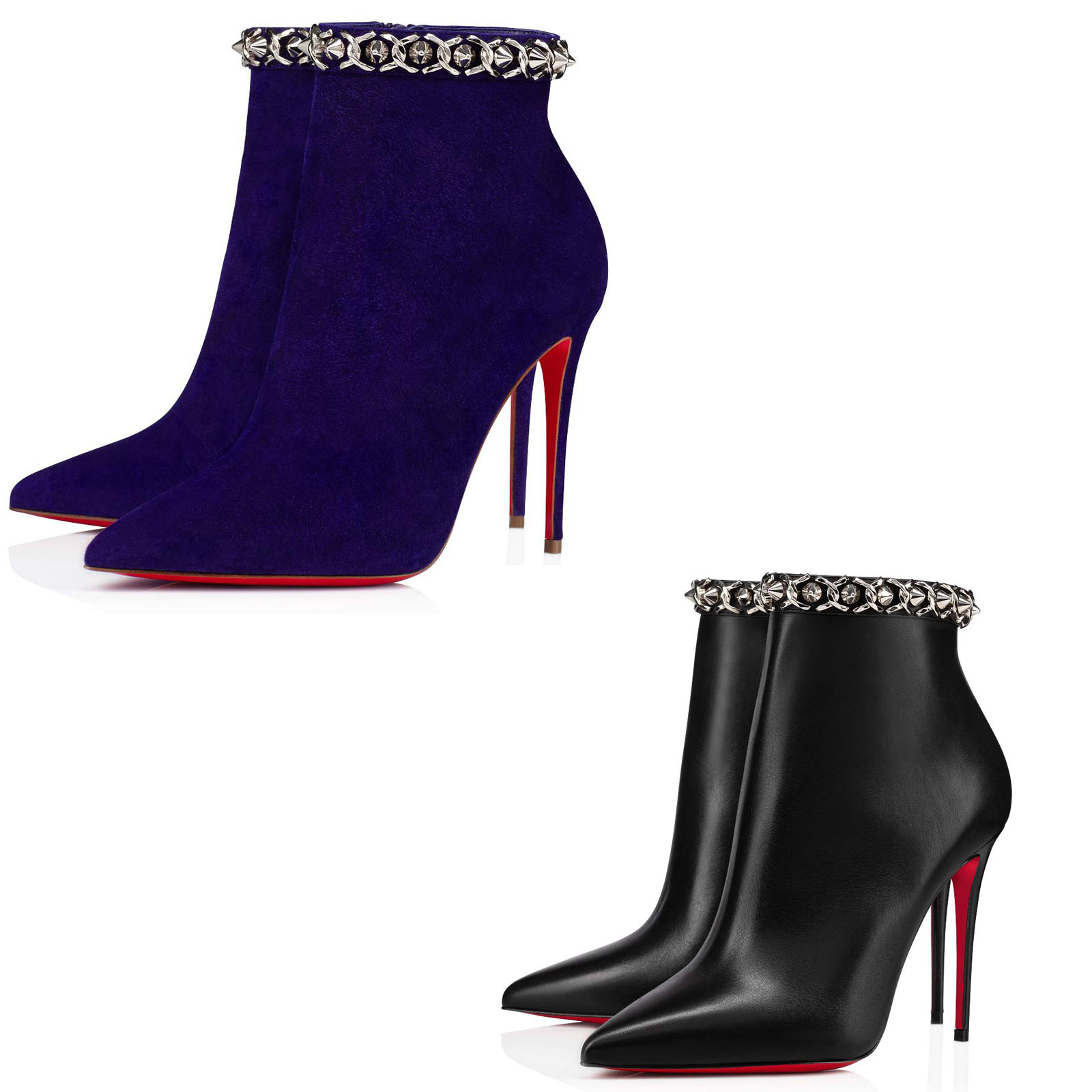 

Paris designers shoes boot women's ankle boots red bottom high heels pumps Booty Chain black blue calfskin suede leather pointed toe sexy lady shoe 35-43EU