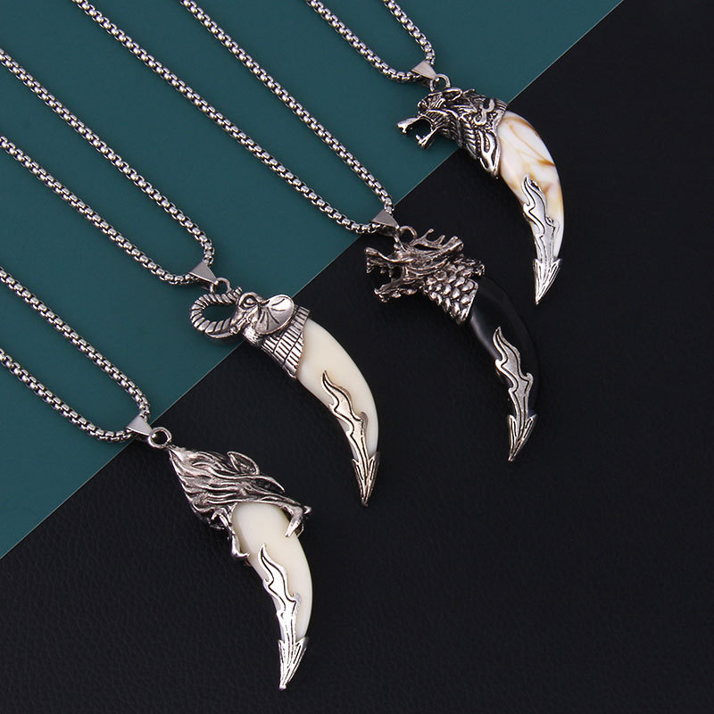 

Fashion Wolf Tooth Necklace For Men Long Chain Vintage Jewelry Gift C3