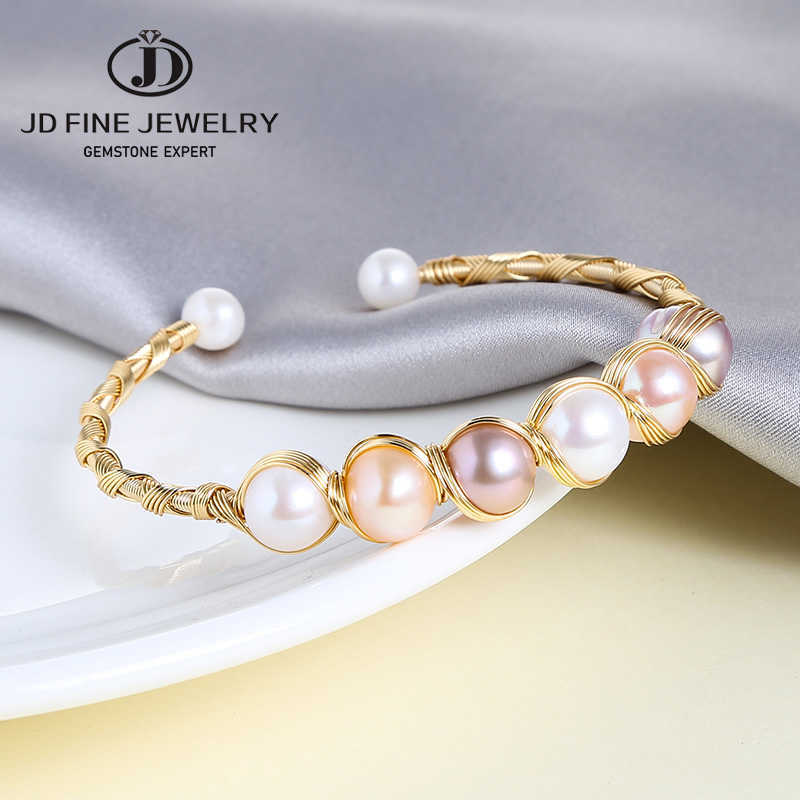 

Jd Original Natural Fresh Water Round Pearl Adjustable Bangle Bracelet for Women Wedding Gold Plated Luxury Fine Jewellery Q0720